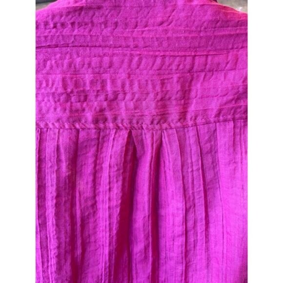 Pink Textured Button-Down Shirt By Mynah S Cotton Roll-Tab Sleeves Lightweight - Picture 9 of 9